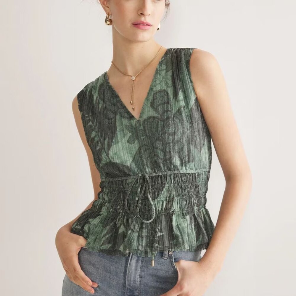 nwt white house black market mesh metallic peplum top m